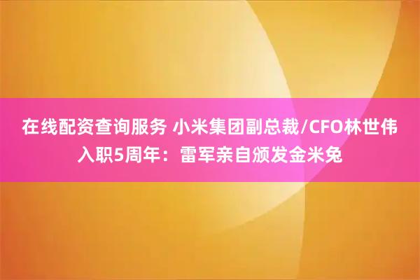 在线配资查询服务 小米集团副总裁/CFO林世伟入职5周年:雷军亲自颁发金米兔